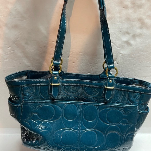 COACH Gallery Embossed Patent Leather Women’s Teal Shoulder Bag F19462 - Picture 2 of 8